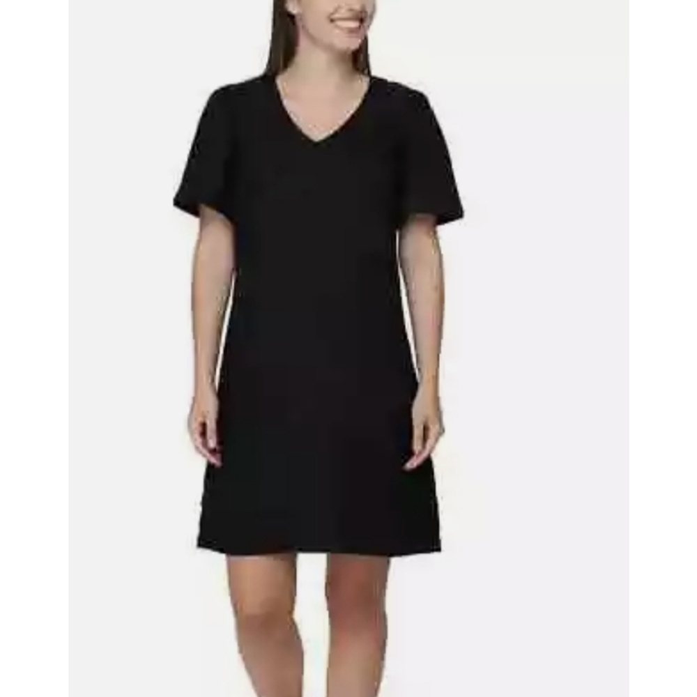 Nicole Miller Ladies' Linen Blend Dress, Short Sleeve V-Neck Black, Size M